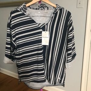 Tommy Bahama Grey and White Striped Hoodie